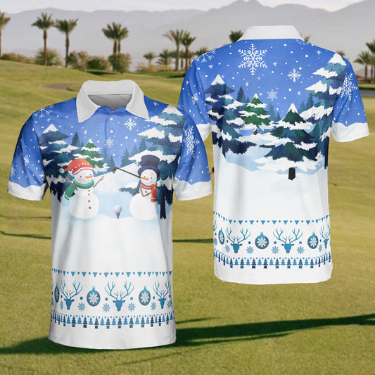 Christmas Golf Polo Shirts- Mens Golf Polo Shirts Short Sleeve- Funny Snowman Pattern Shirt For Men