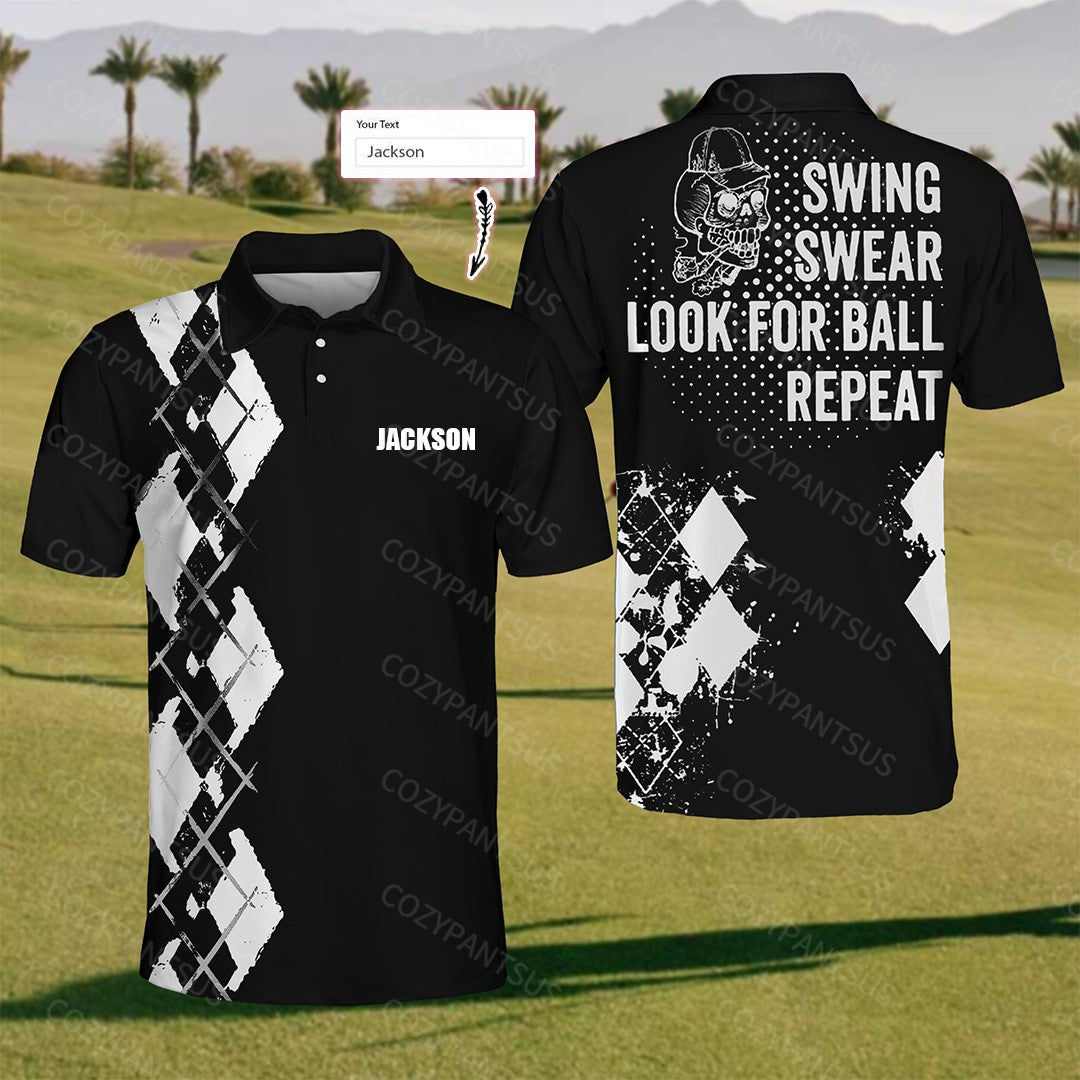 【Custom Your Name】Swing Swear Looking For The Ball Repeat Polo Shirt For Men