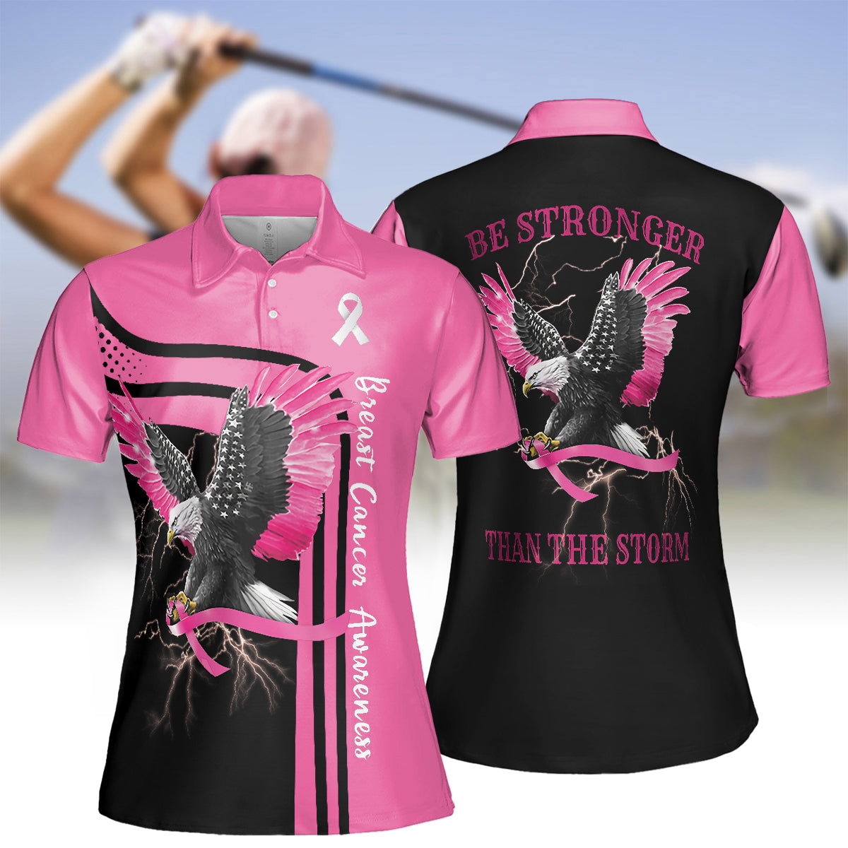 Be Stronger Than The Storm Breast Cancer Awareness Short Sleeve Women Polo Shirt