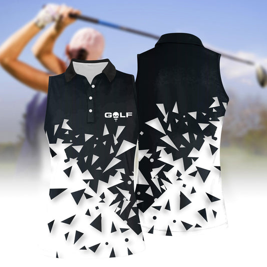 Broken Shapes Pattern Women Sleeveless Polo Shirt