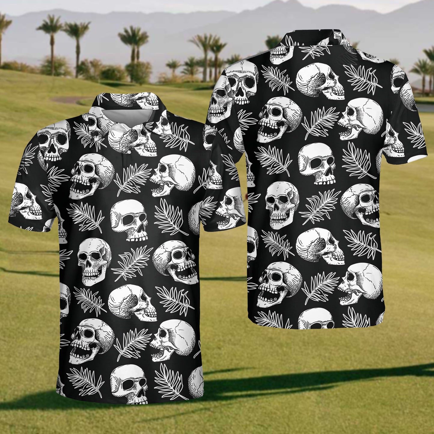 Mens Floral Skull Polo Shirt