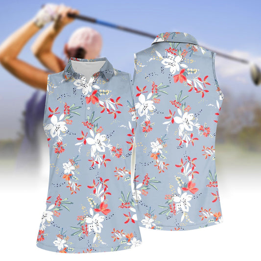 Women's Floral Sleeveless Polo Shirt