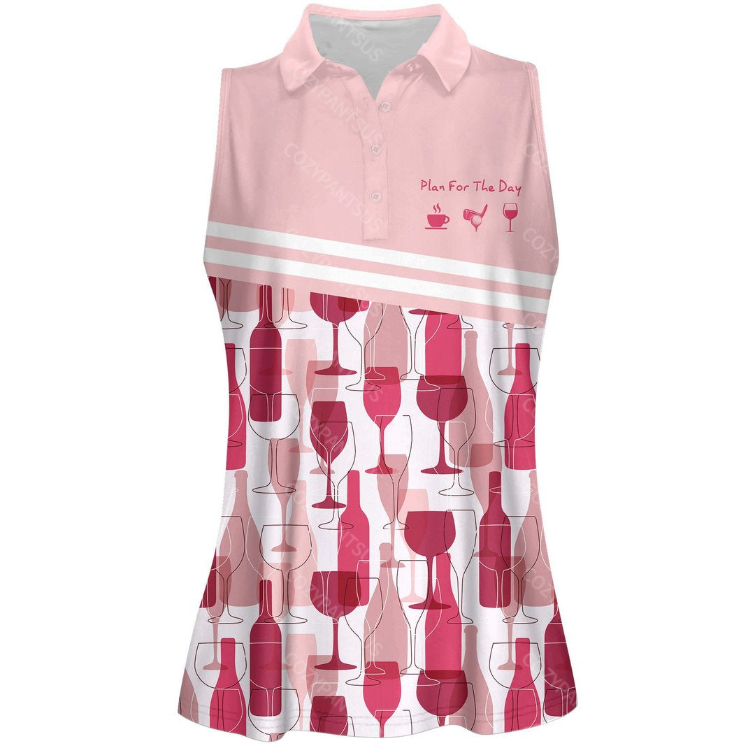 Plan For The Day Coffee Golf Wine Seamless Pattern Women Sleeveless Polo Shirt