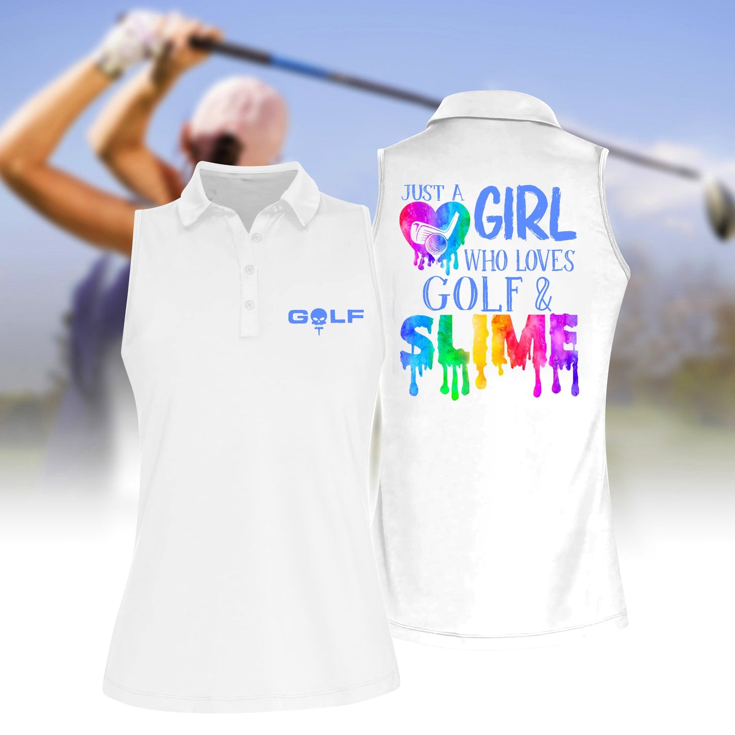 Women's Just A Girl Who Loves Golf And Slime Sleeveless Polo Shirt