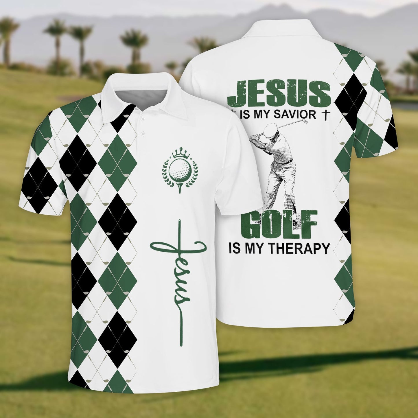 Men'S JESUS IS MY SAVIOR GOLF IS MY THERAPY Polo Shirt