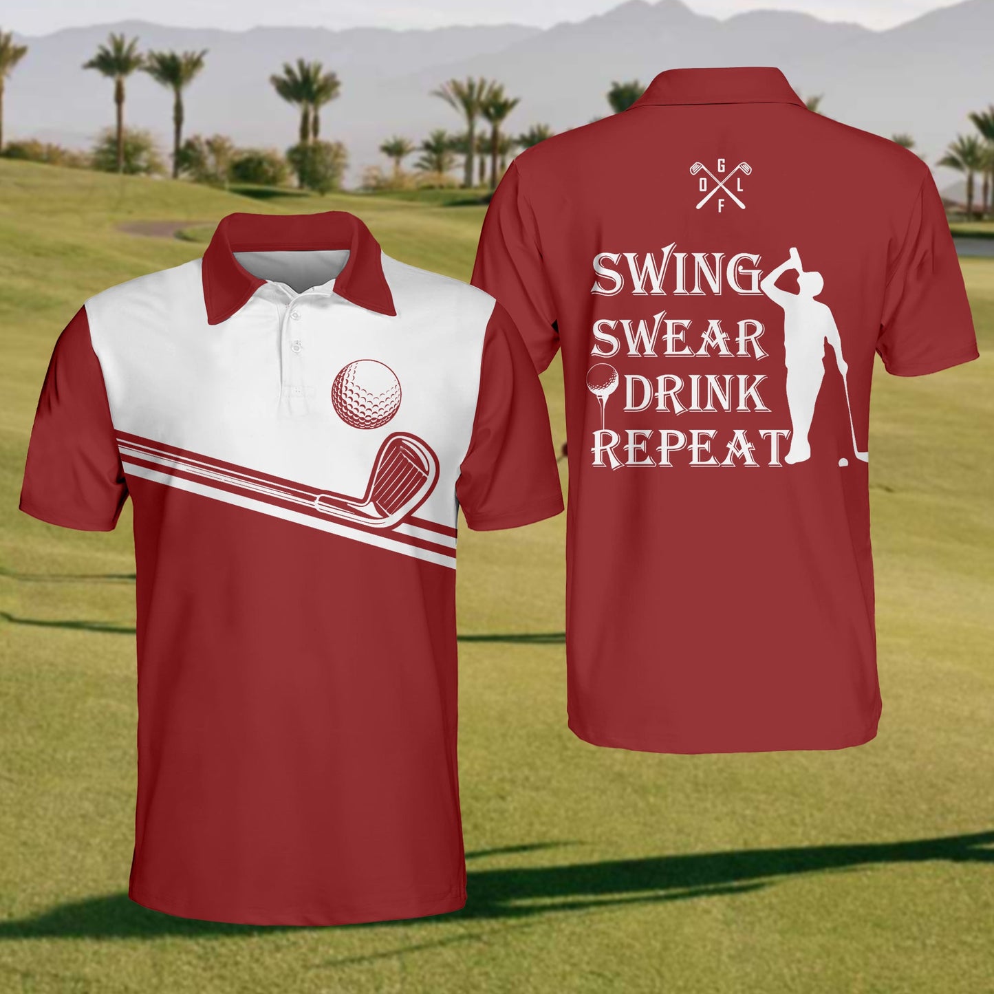 Men's Swing Swear Drink Repeat Polo Shirt