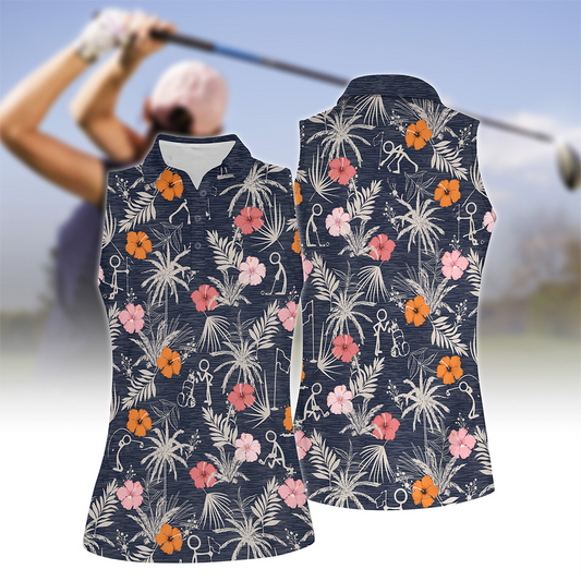 Women's Flower & Golf Sleeveless Polo Shirt