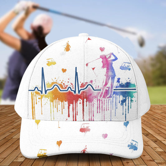 Women Golf Heart Beat Water Color Golf Cap