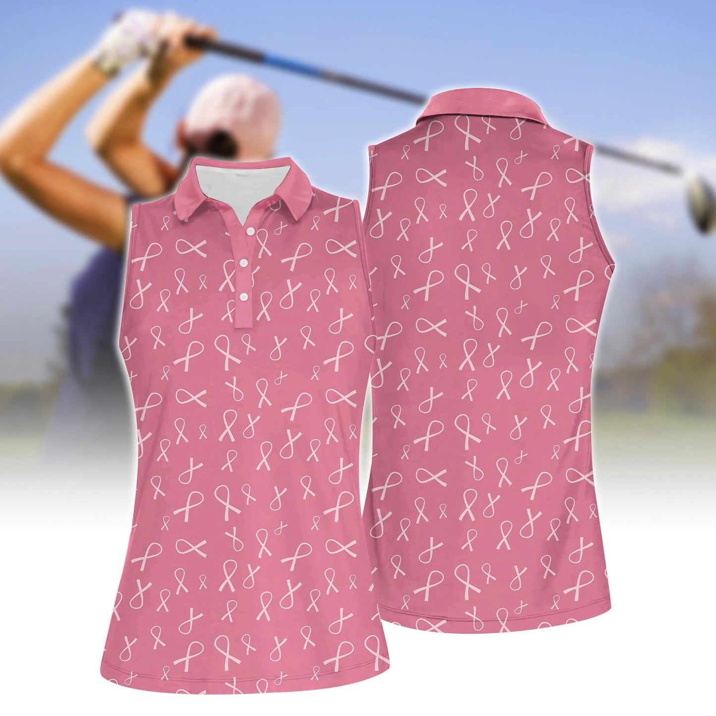 Women's Support Pink Sleeveless Polo Shirt