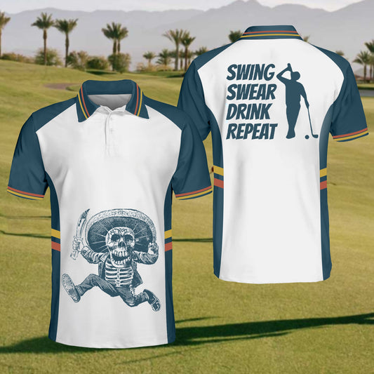 Men'S  Pirate Skull Golf Short Sleeve Polo Shirt