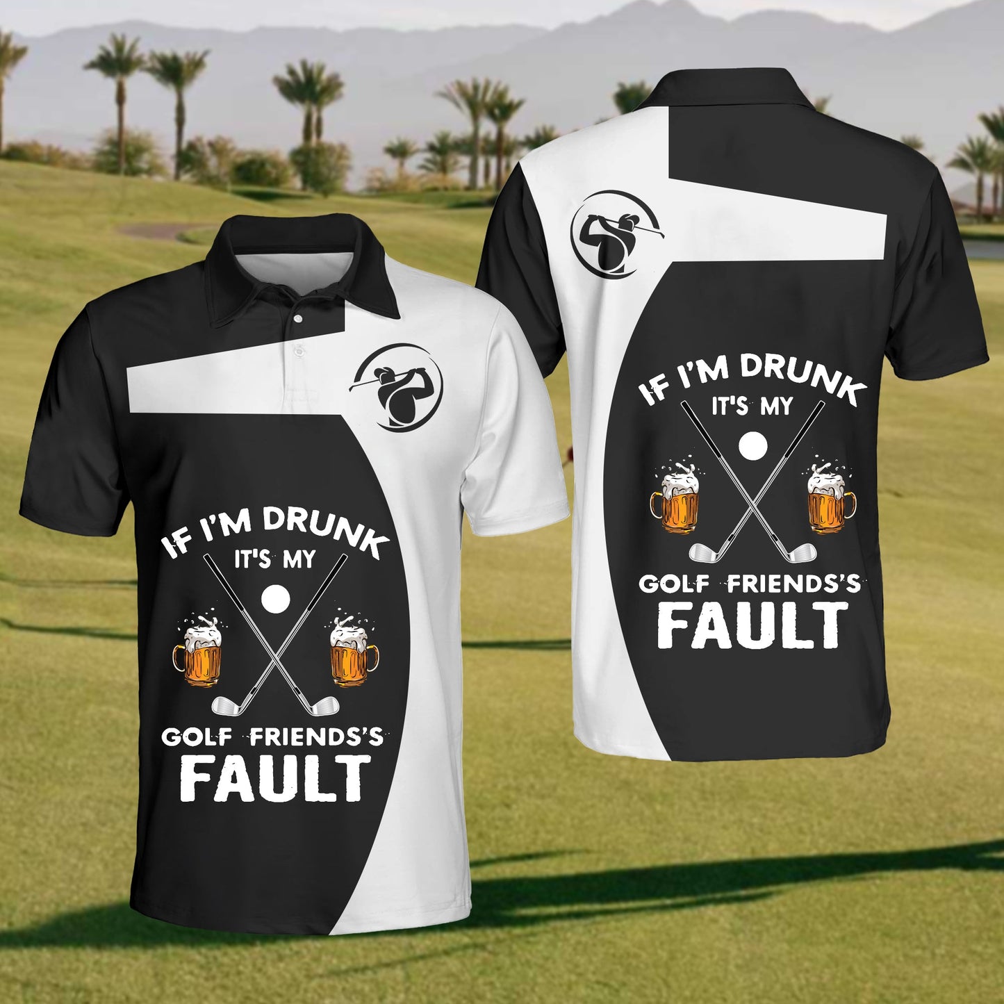 Mens Golf Drinking Beer Polo Shirt