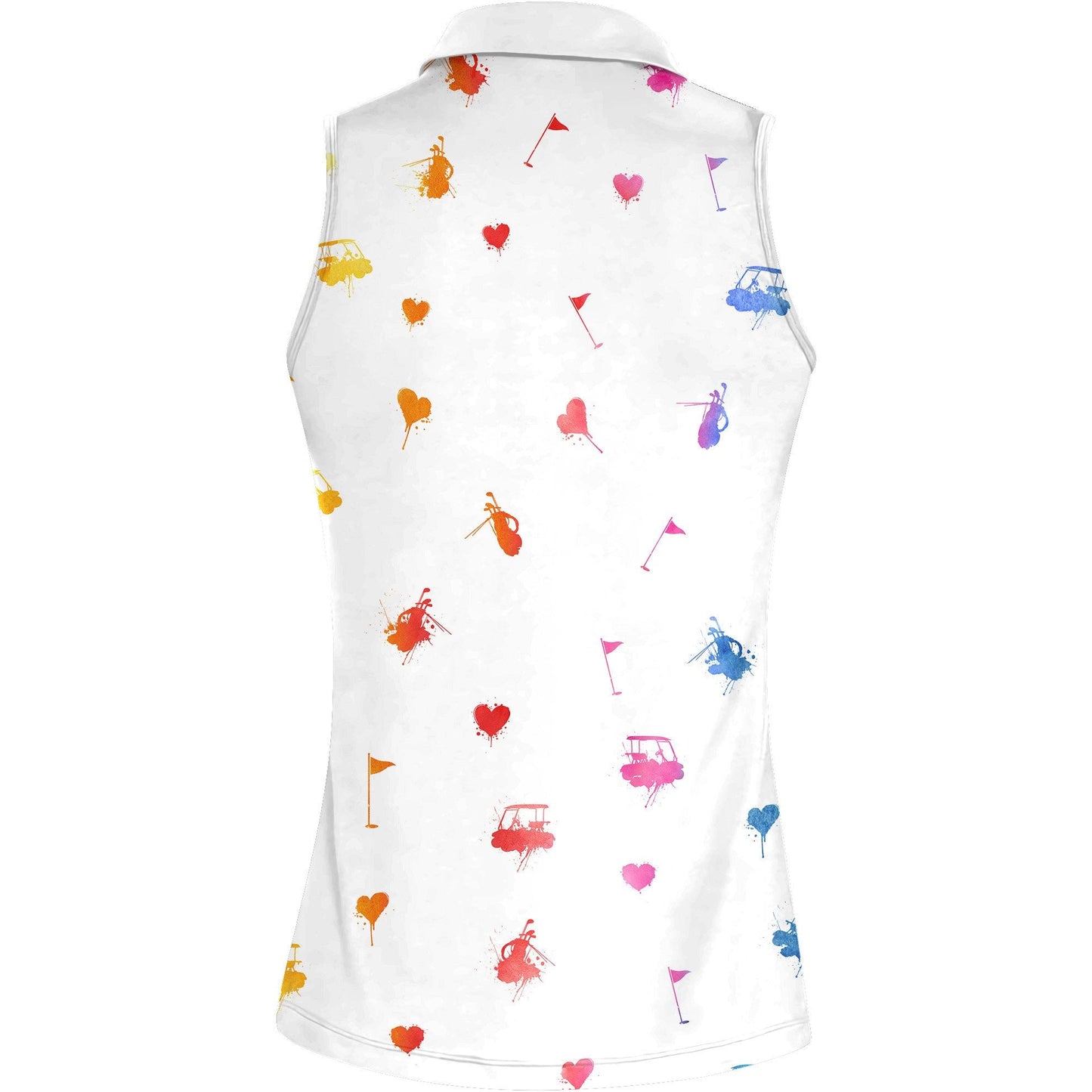 Women Golf Heart Beat Water Color Women Short Sleeve Polo Shirt, Sleeveless Polo Shirt