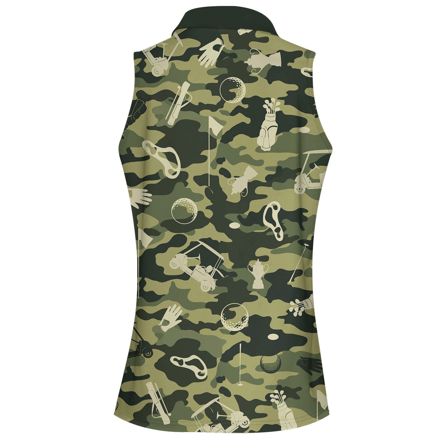 Green Camouflage Golf Set Women Sleeveless Polo Shirt