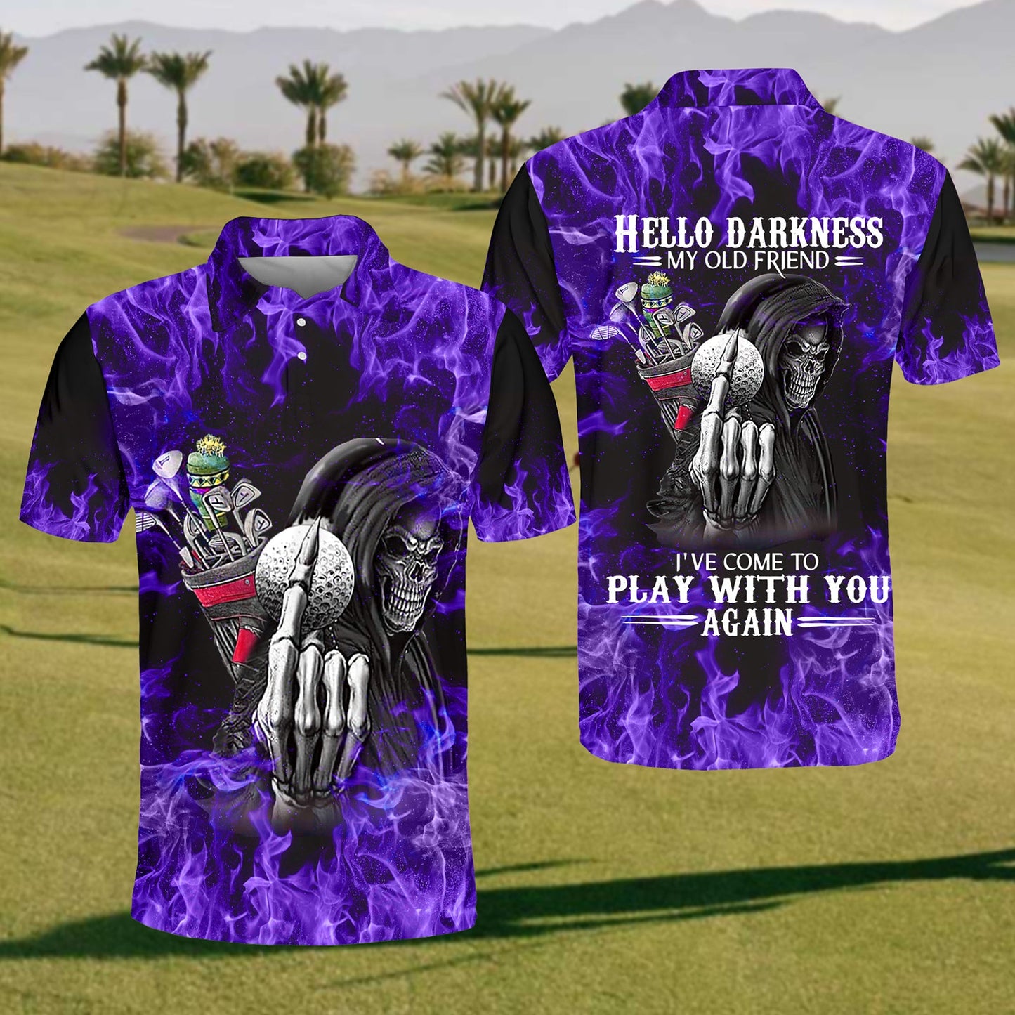 Golf Blue Flame Hello Darkness My Old Friend I've Come To Play With You Again Polo Shirt For Men