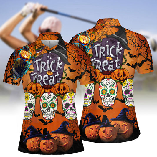 Women Halloween Skull Polo Shirt