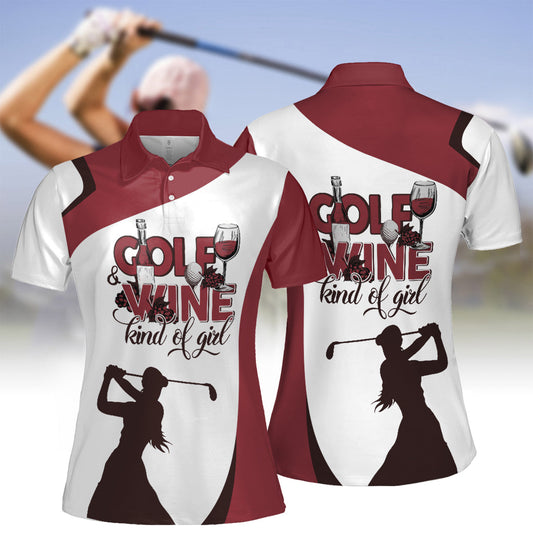 Golf And Wine Kind Of Girl Golf Short Sleeve Polo Shirt White And Red Golf Women Polo Shirt