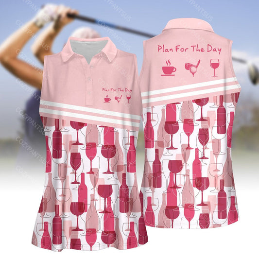 Plan For The Day Coffee Golf Wine Seamless Pattern Women Sleeveless Polo Shirt