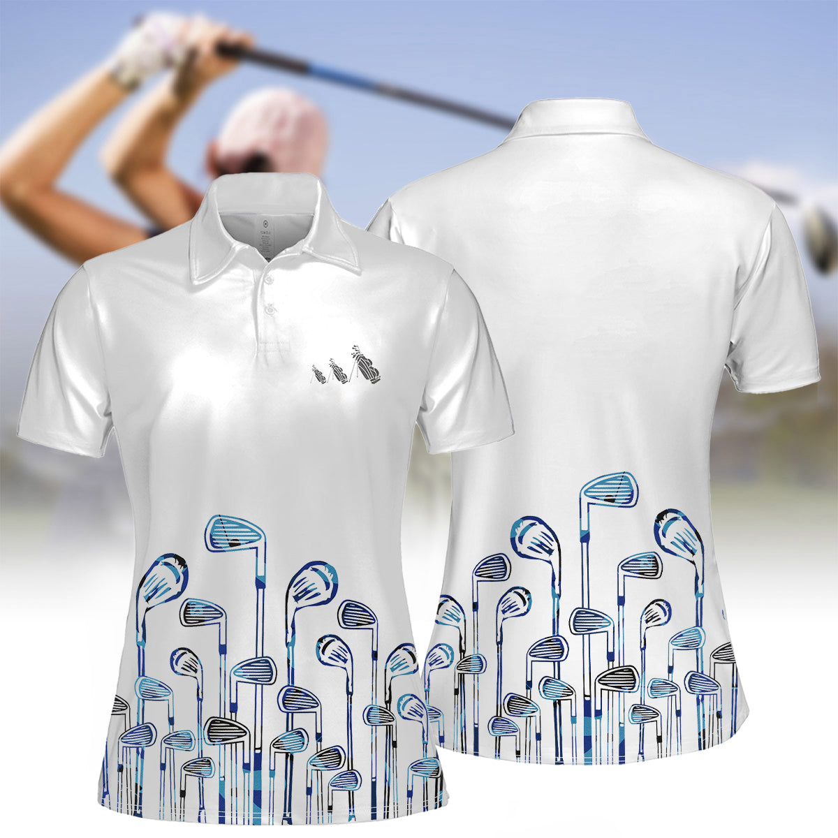 Golf Clubs White And Blue Women Golf Polo Shirt