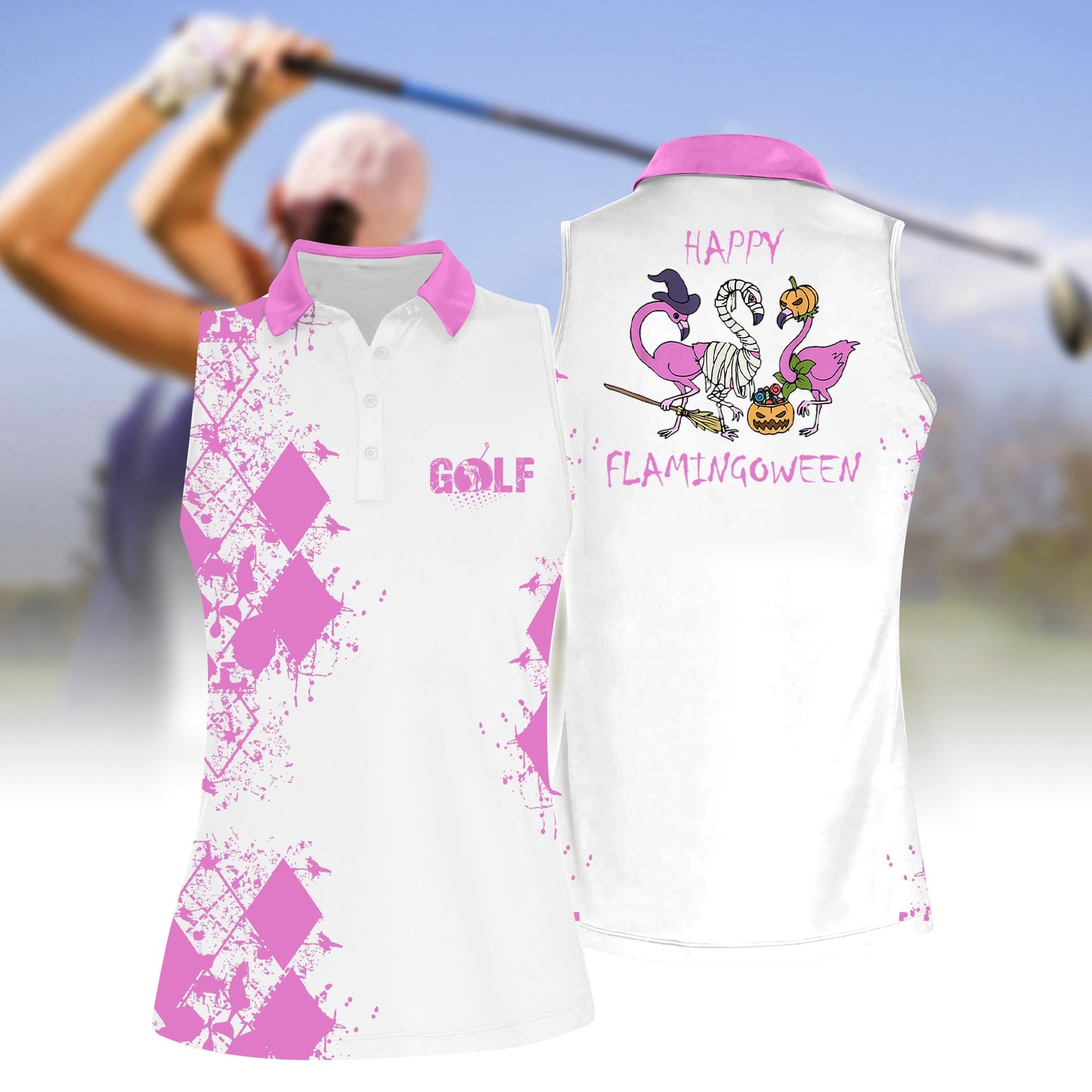 Funny Halloween Golf Sleeveless Polo Shirt For Women