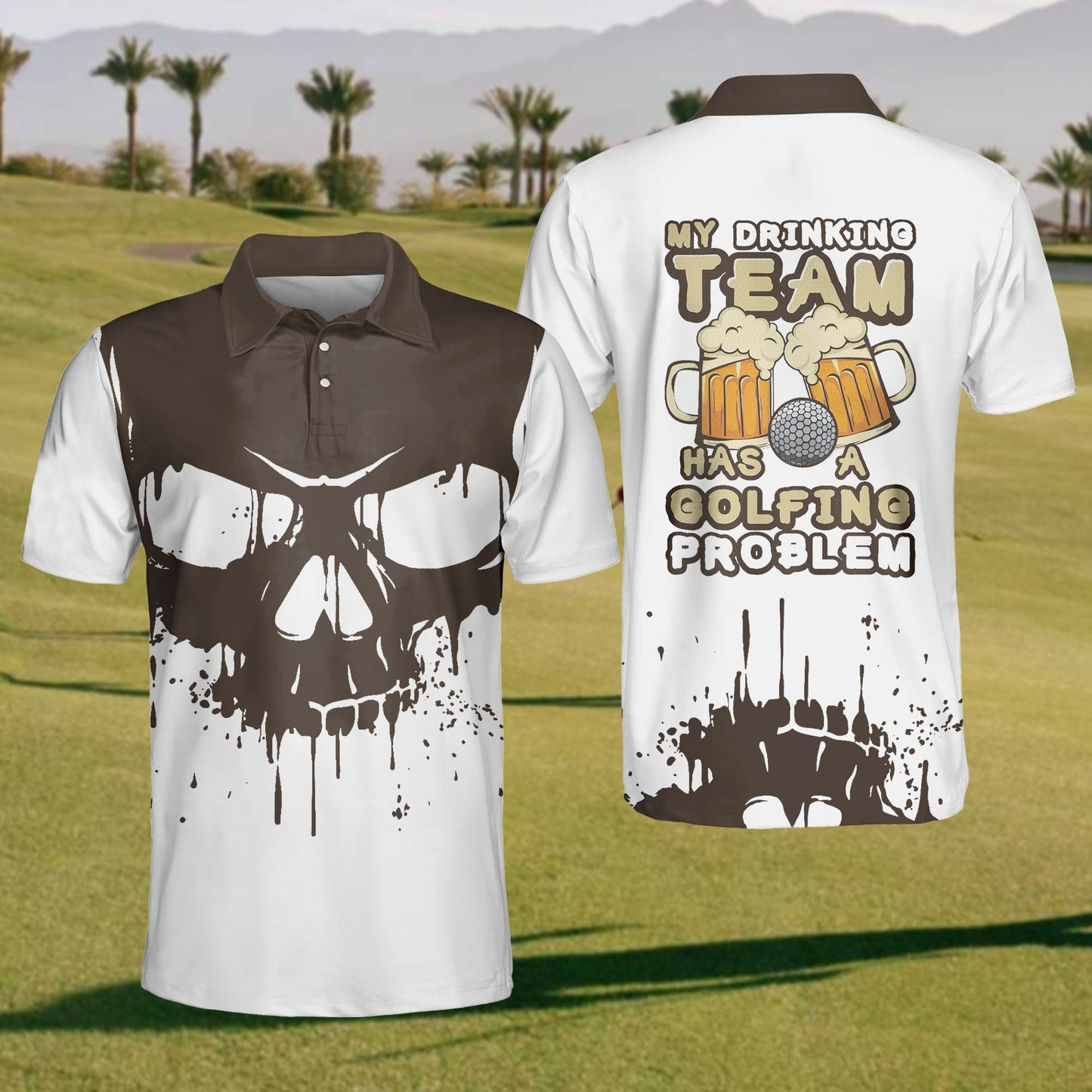 Men's Golf Drinking Team Have A Golfing Problem Skull Beer Golfing Polo Shirt