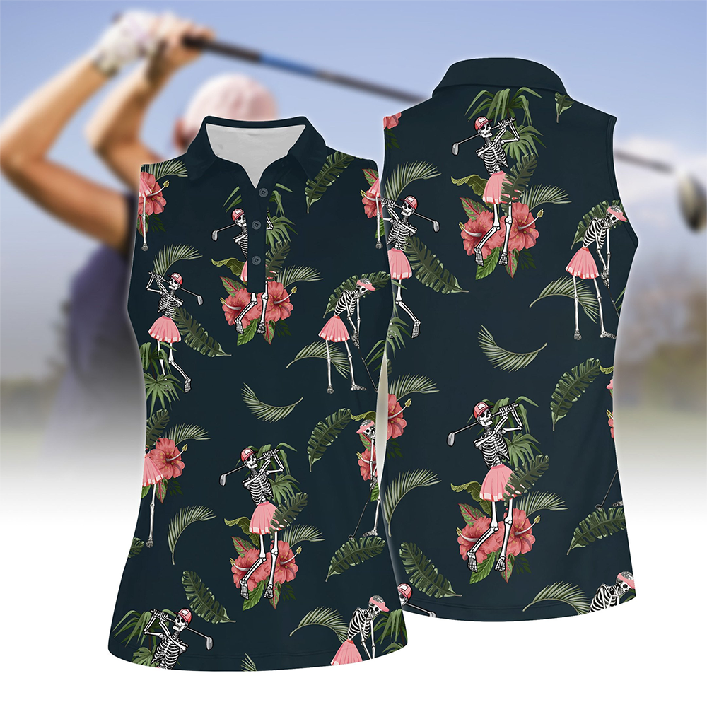 Women's Floral& Skull Sleeveless Golf Polo Shirt