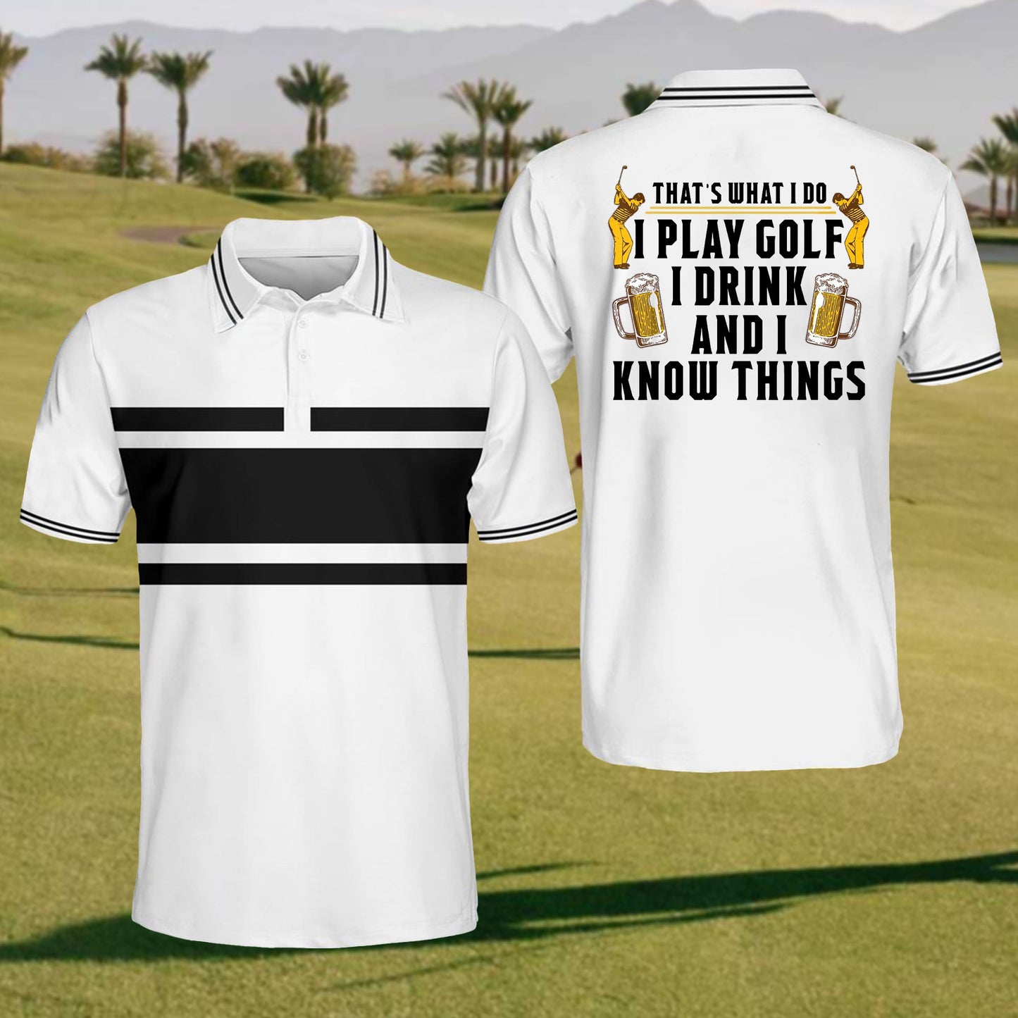 Men's Playing Golf And Drinking Beer Polo Shirt