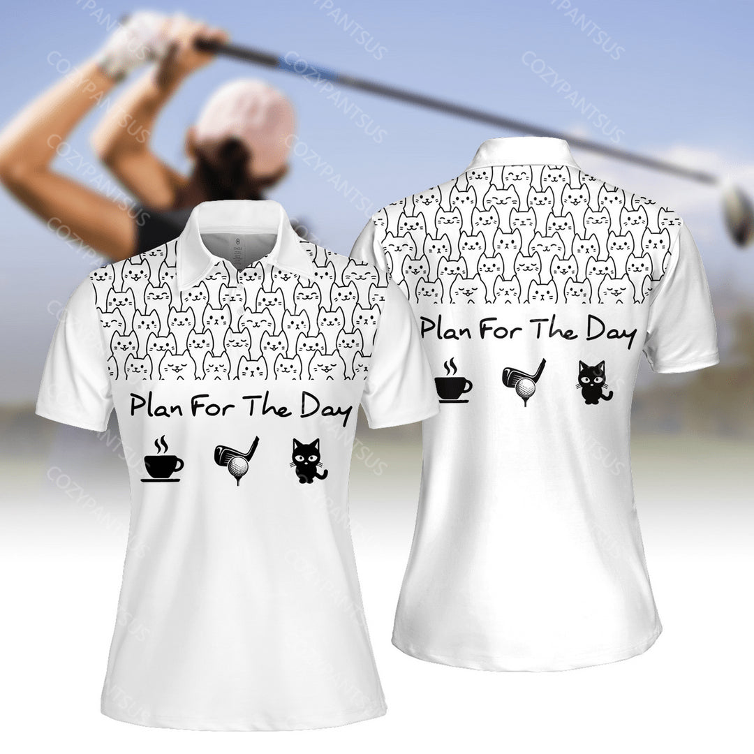 Plan For The Day Coffee Golf And Cat V2 WOMEN SHORT SLEEVE POLO SHIRT