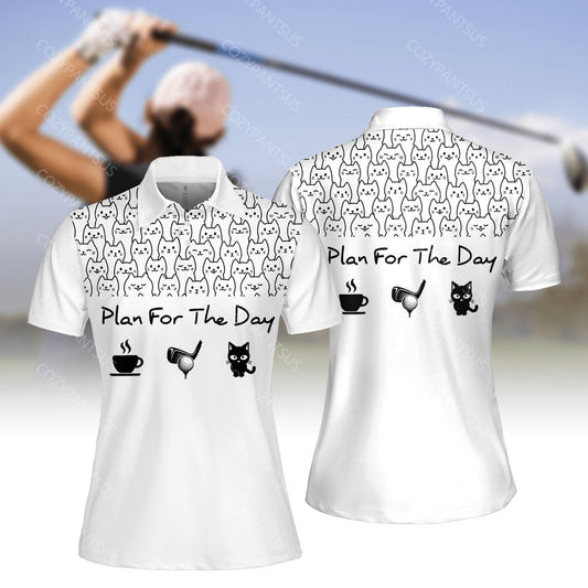 Plan For The Day Coffee Golf And Cat V2 WOMEN SHORT SLEEVE POLO SHIRT