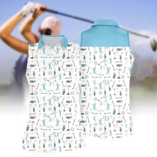 Stick figures Playing Golf Women Sleeveless Polo Shirt