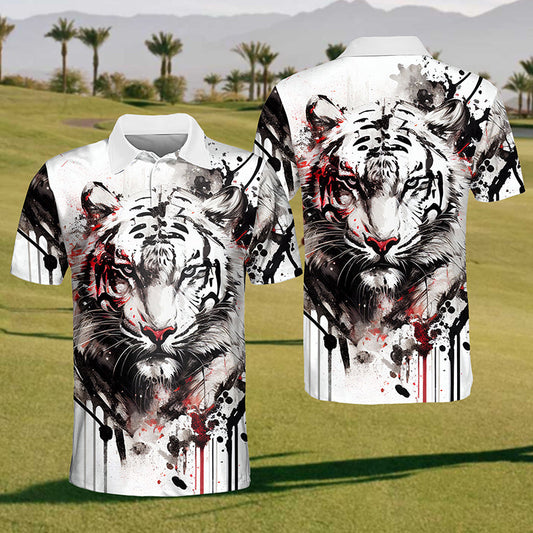 Mens Tiger Print Polo Shirt