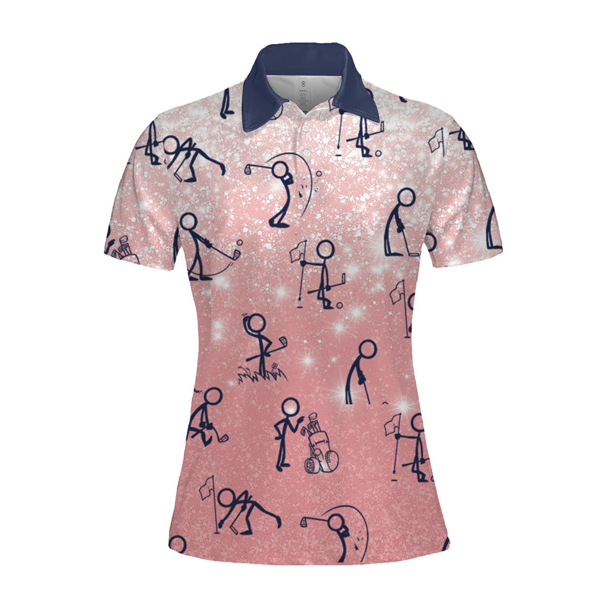 Pink Seamless Golf Stick Figures Women Short Sleeve Polo Shirt