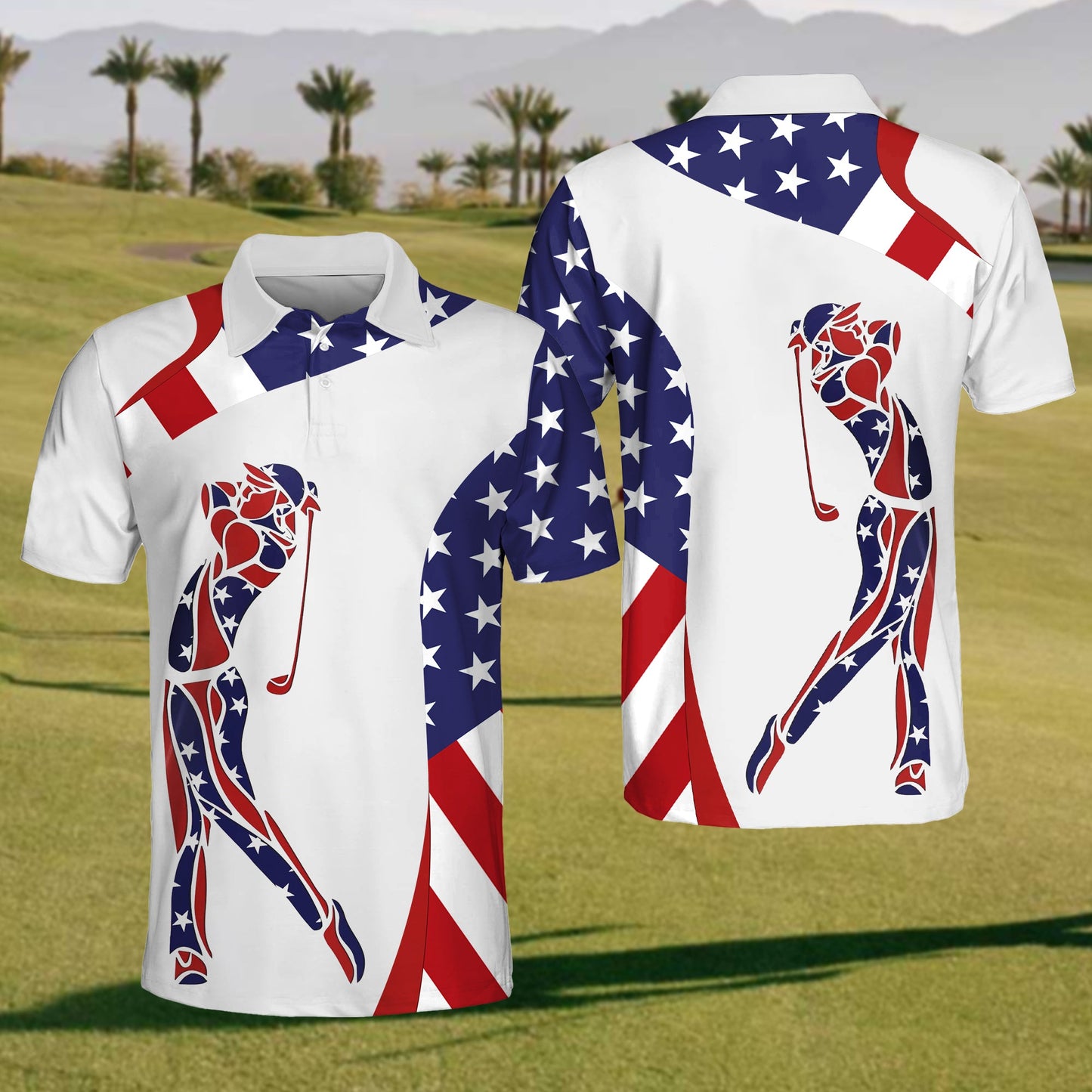 American Flag Patriot Golf White Mens Golf Polo Shirts