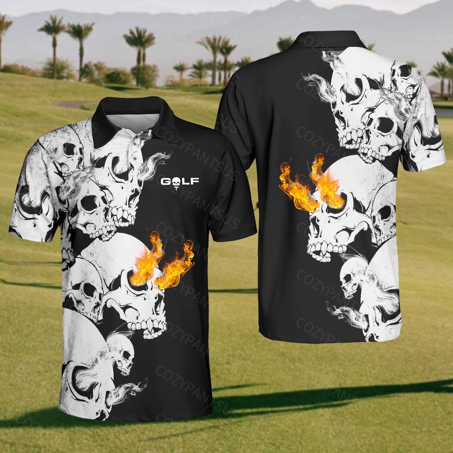 Men's Skull Flame Polo Shirt