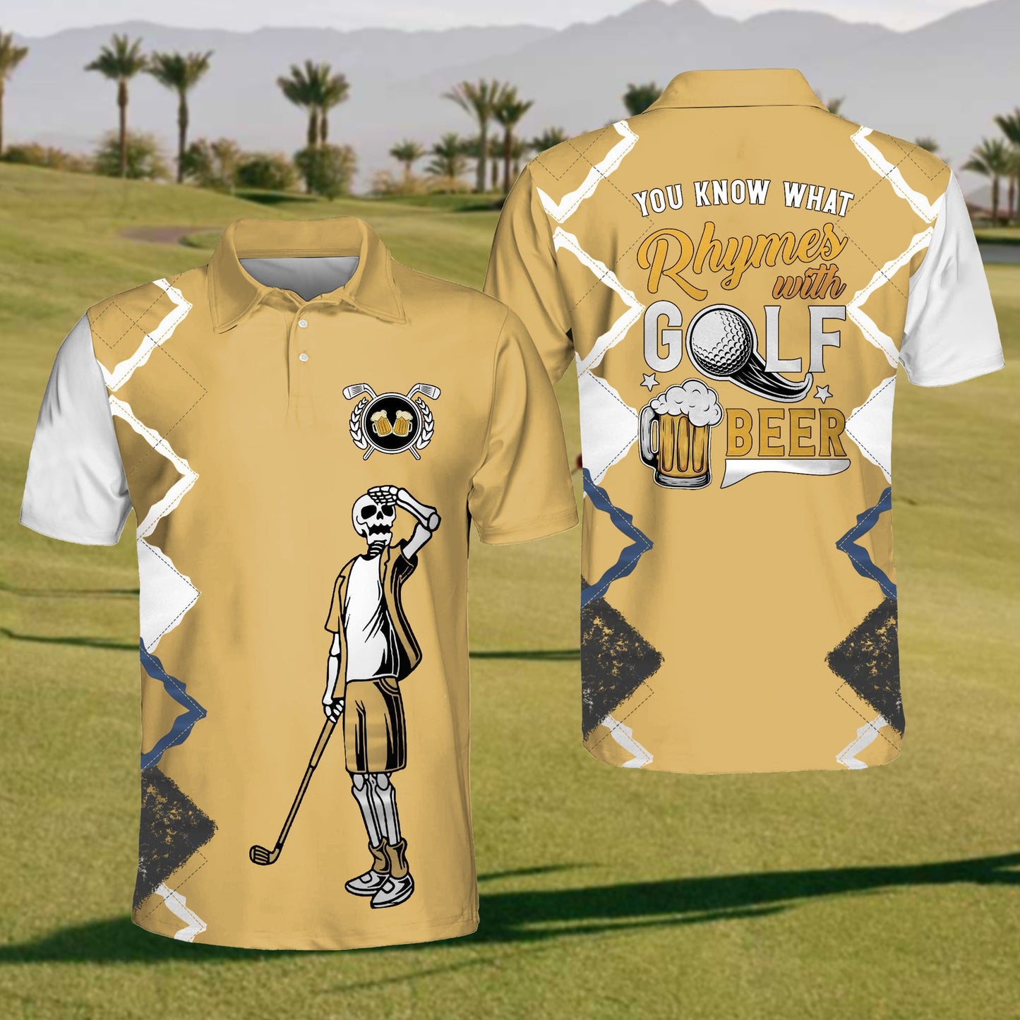 Mens Skull Beer Golf Polo Shirt