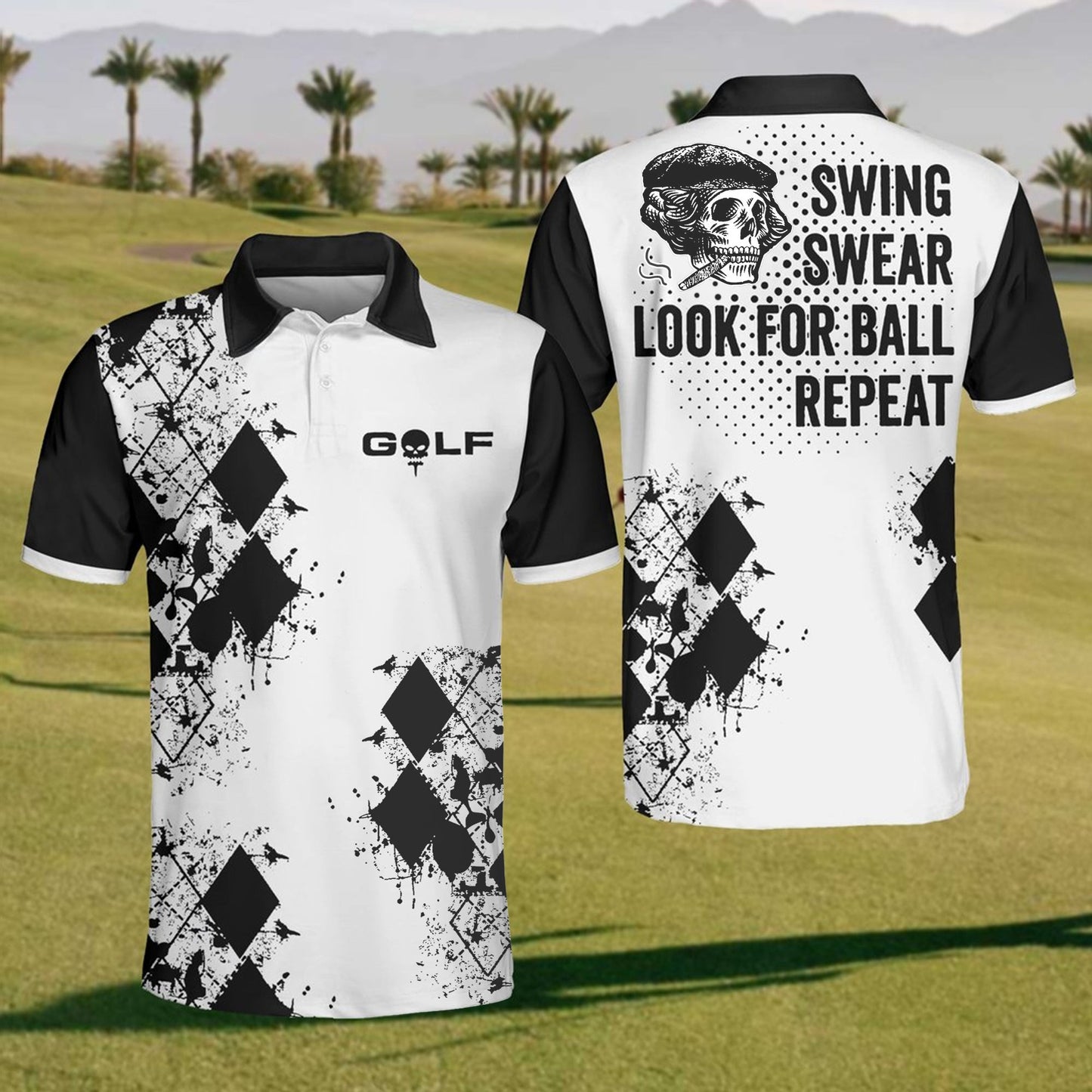 Mens Swing Swear Looking For The Ball Repeat Polo Shirt