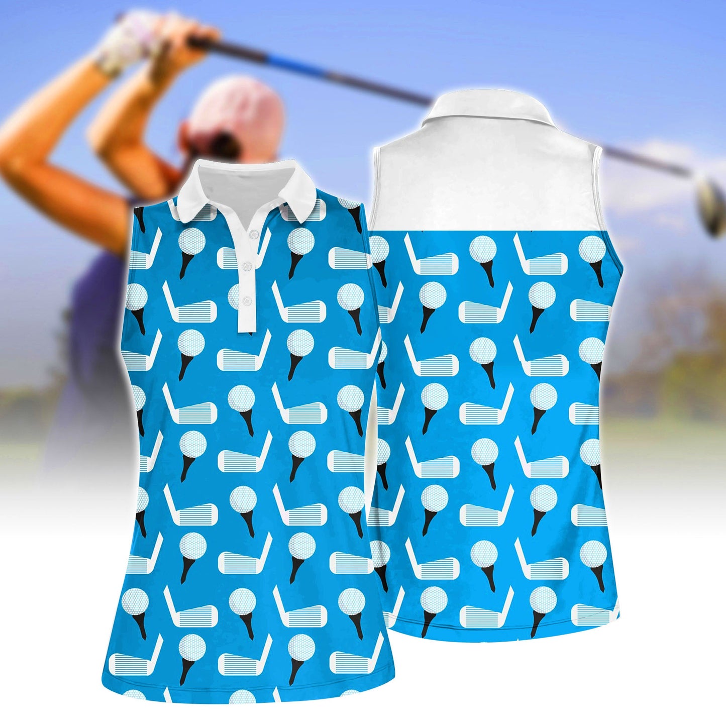 Women'S Blue Golf Sleeveless Polo Shirt