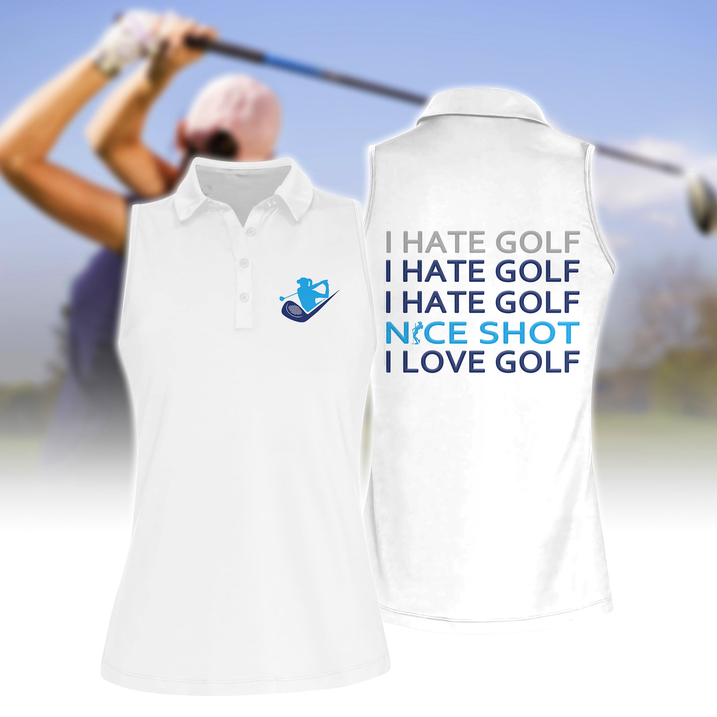 Nice Shot Golf Silhouette Women Short Sleeve Polo Shirt,Sleeveless Polo Shirt