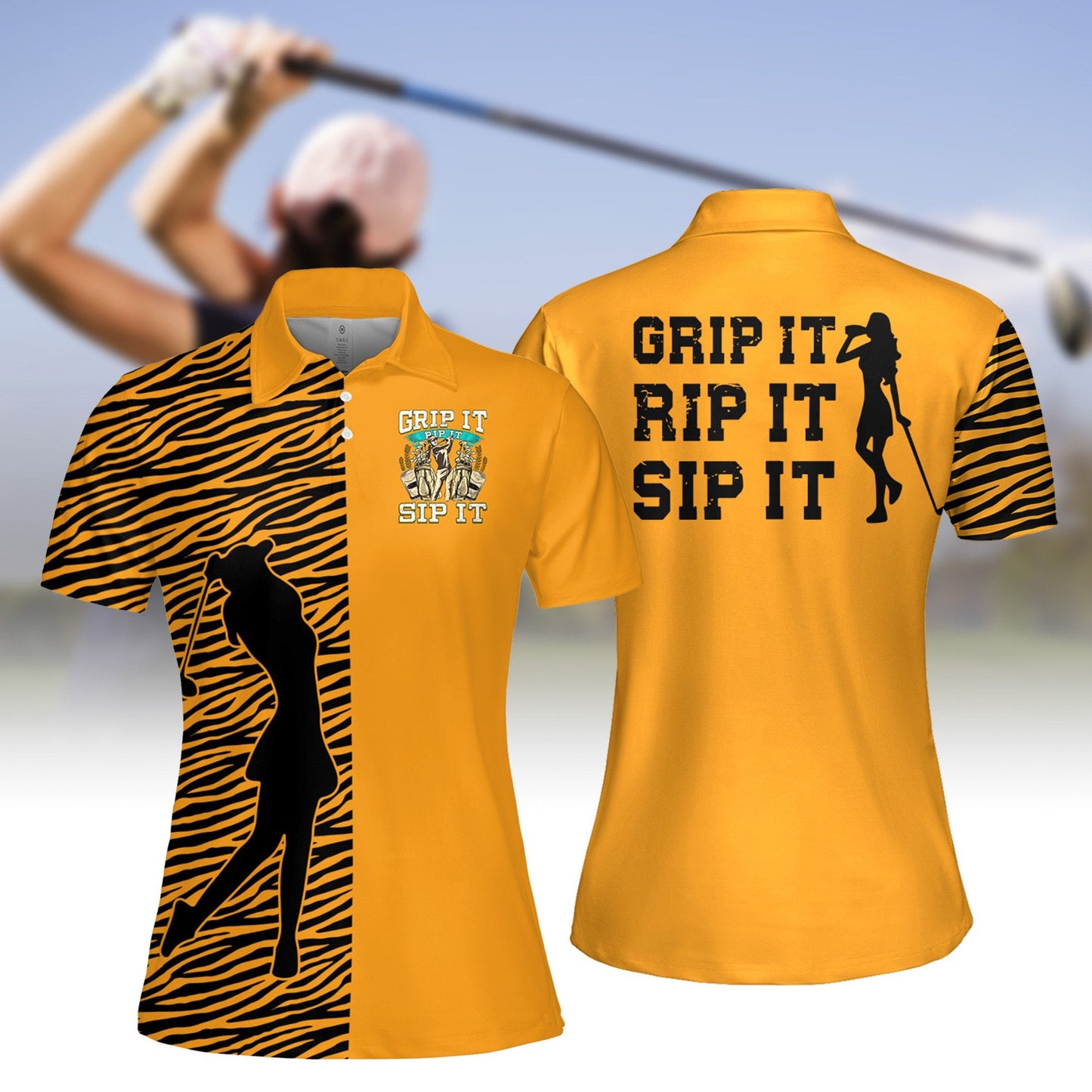 Grip It Rip It Sip It Women Short Sleeve Polo Shirt