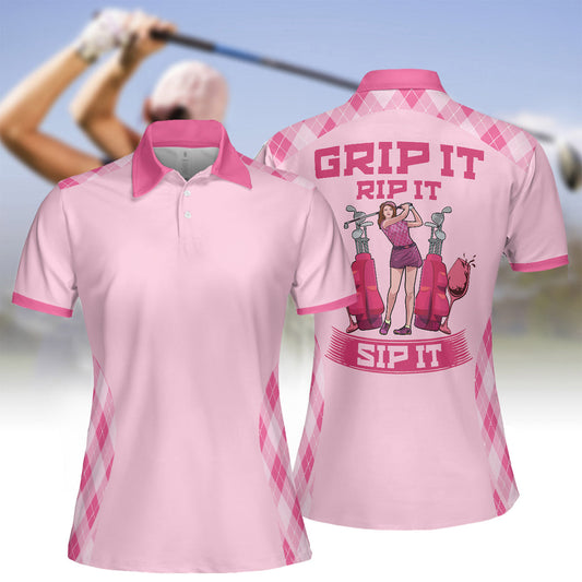 Grip It Rip It Sip It Golf V2 Short Sleeve Women Polo Shirt