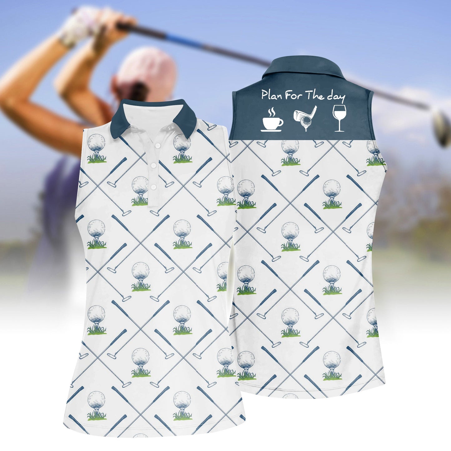 Women'S Plan For The Day Golf Ball Sleeveless Polo Shirt