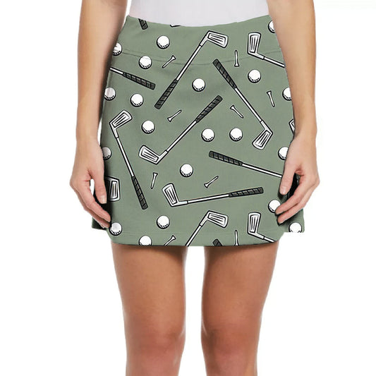 Women's Green Seamless Golf Stick Figures Skort（Leggings not included）