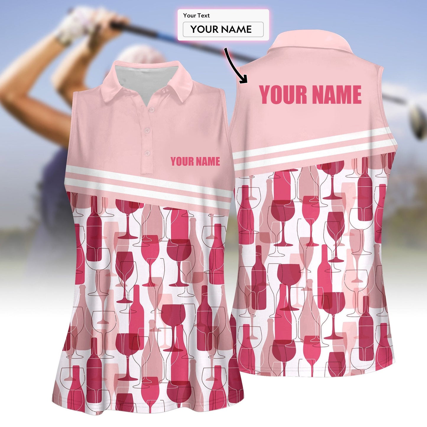 【Custom Your Name】 Women's Wine Pattern Golf Polo Shirt