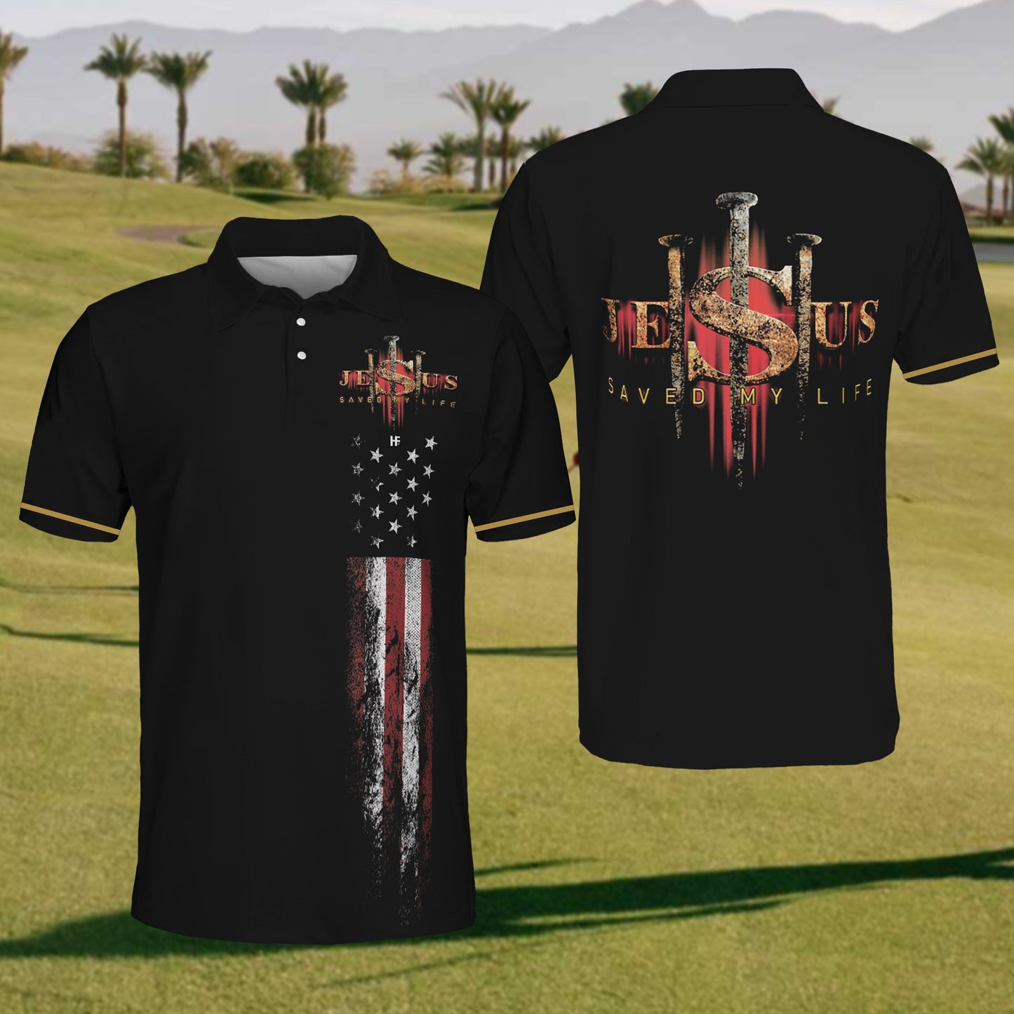 Mens Jesus Print Polo Shirt