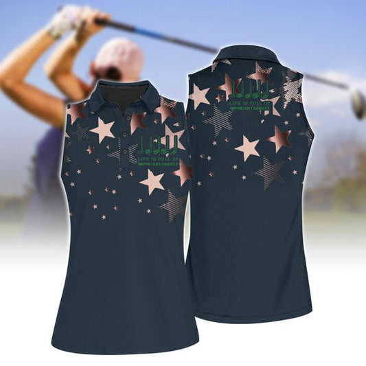 Women's Star Print  Sleeveless Polo Shirt