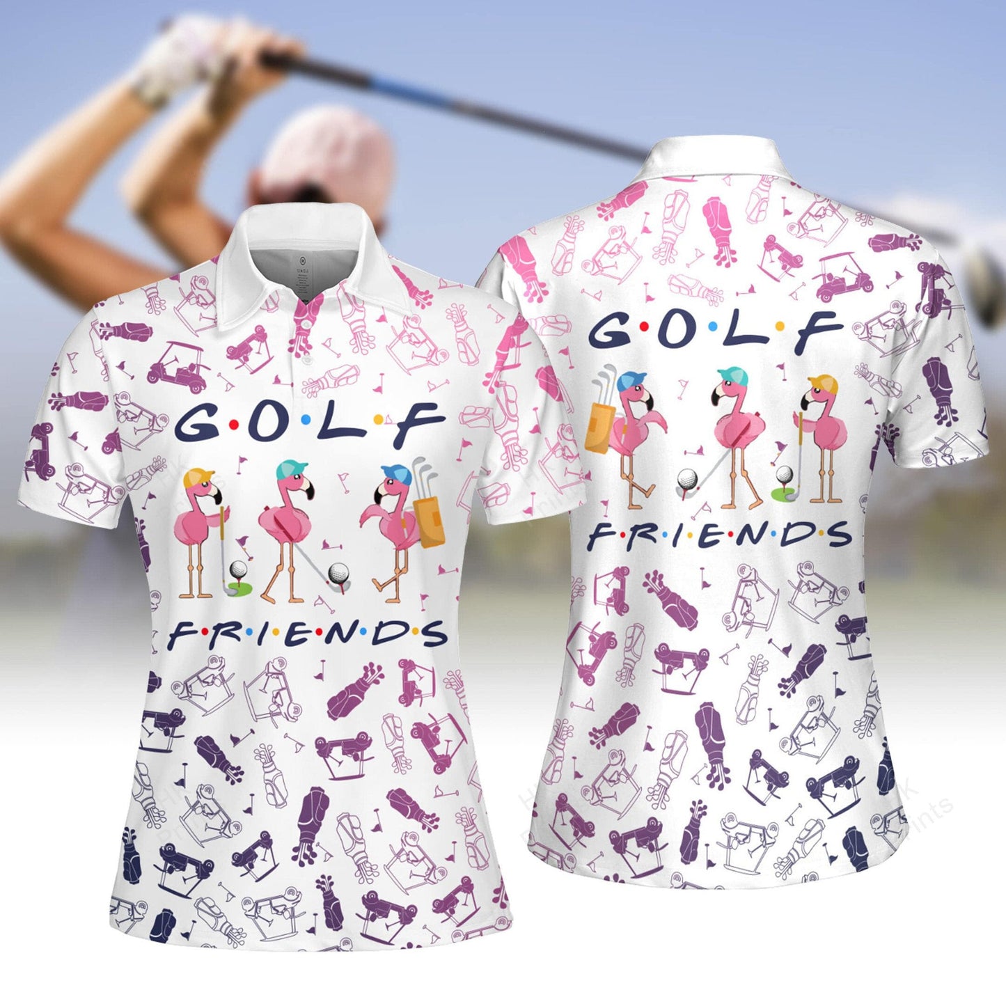 Flamingo Golf Friends Pattern Women Golf Polo Shirt