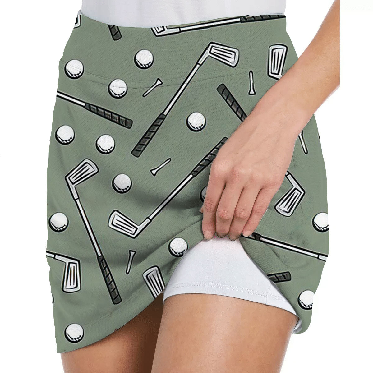 Women's Green Seamless Golf Stick Figures Skort（Leggings not included）