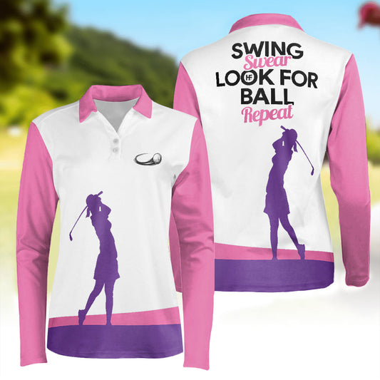 Swing Swear Looking For The Ball Repeat Long Sleeve Polo Shirt For Women