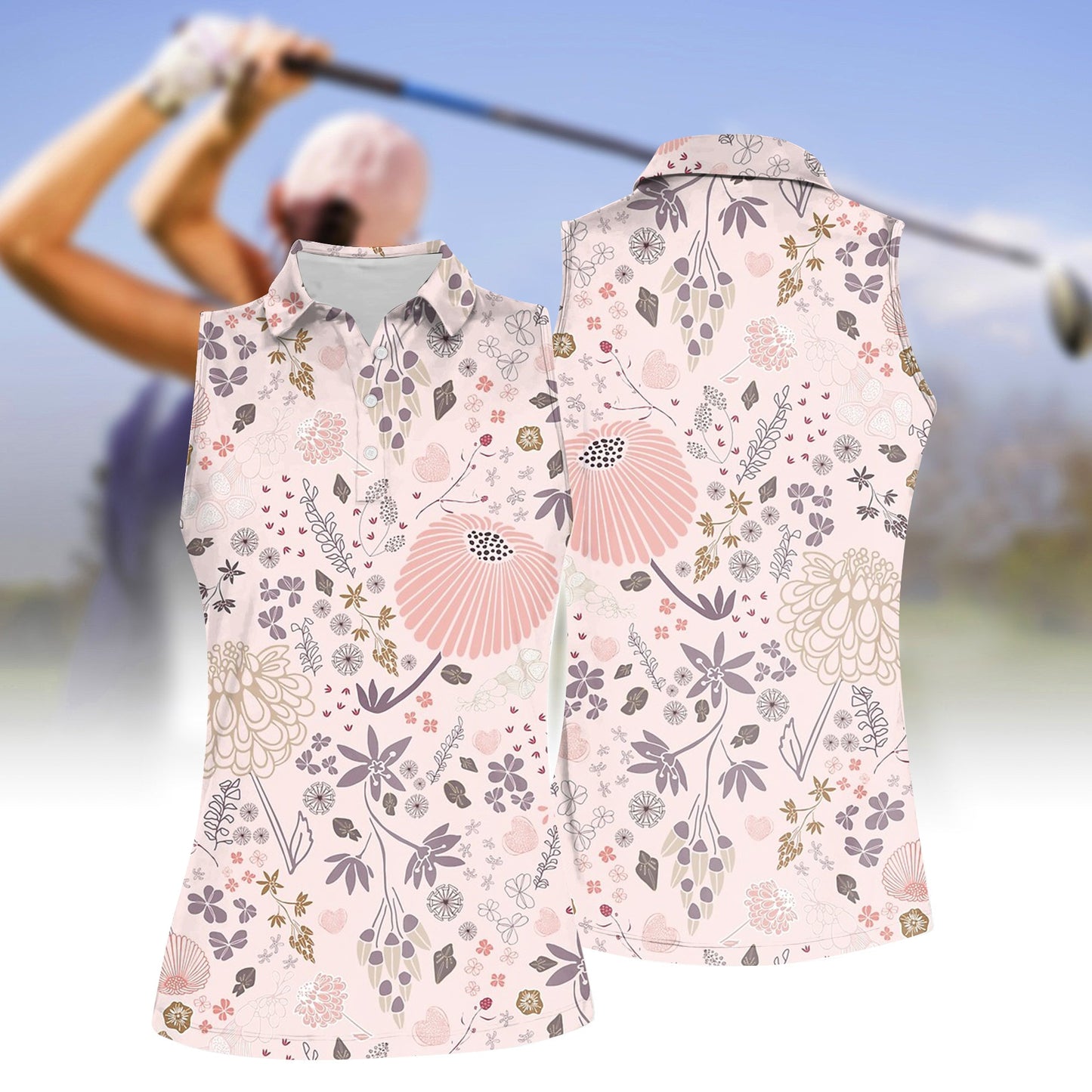 Women's Floral Short Sleeve Polo Shirt & Sleeveless Polo Shirt