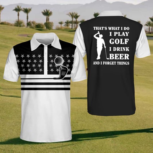 2022 Men's Flag & Drinking Beer Golf Polo Shirt