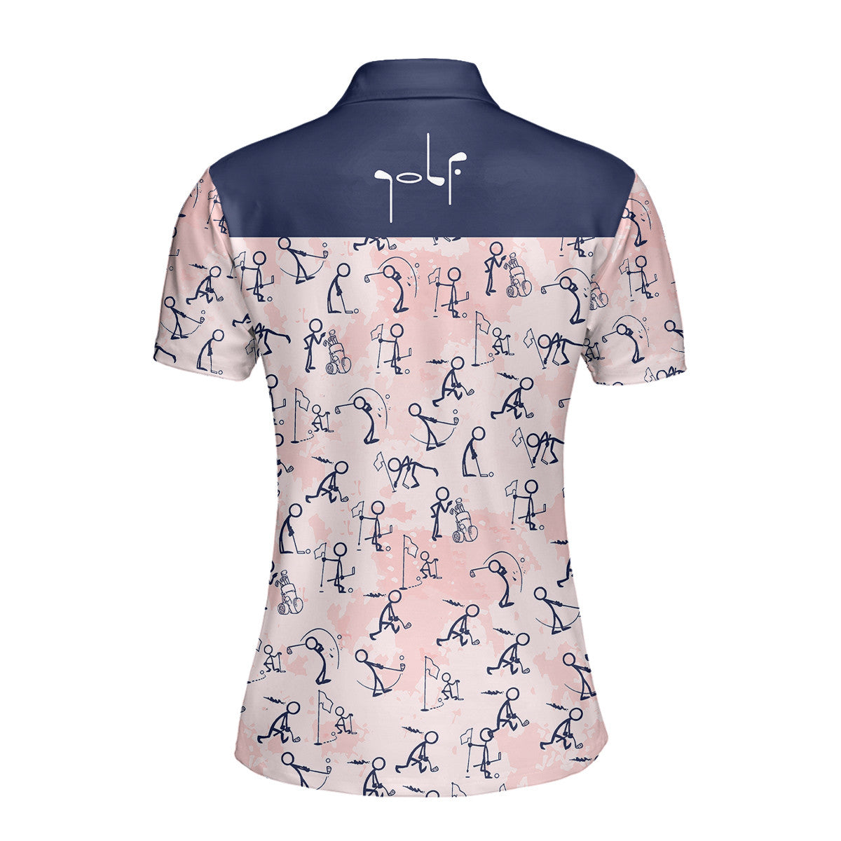 Pink Seamless Golf Stick Figures Women Short Sleeve Polo Shirt, Sleeveless Polo Shirt